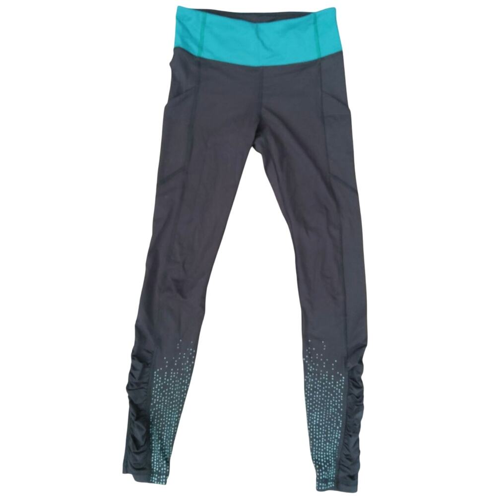 Lululemon leggings sz 4 Speed up lights out black teal eyelet zip pocket trainer